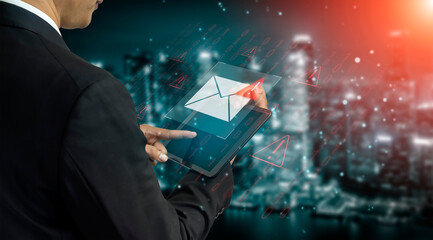 Phishing email alert concept showing digital envelope with warning sign represents data theft, network breach, and email security threats. Parse