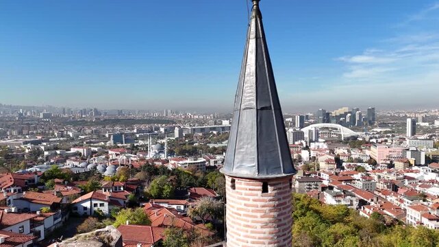 Historic Sultan Alaaddin Mosque and panoramic city view of Ankara Turkey