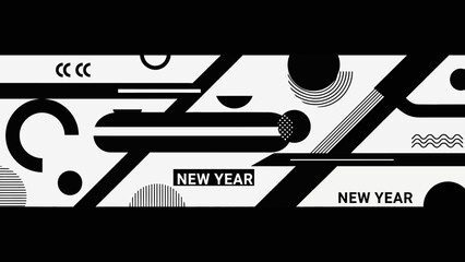 Modern Abstract New Year Design in Black and White