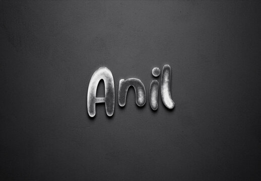 Chrome metal 3D Hindi name design of Anil on grey background.