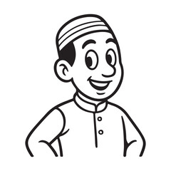 Smiling cartoon boy wearing a traditional cap happy and cheerful expression