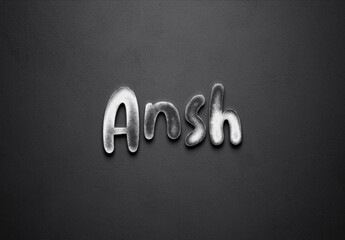 Chrome metal 3D Hindi name design of Ansh on grey background.
