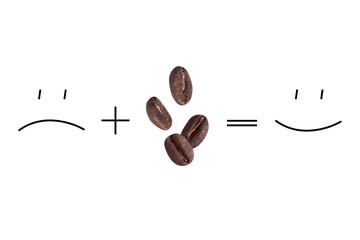 Creative real-life expression concept with emoticons and coffee beans isolated for branding and storytelling.