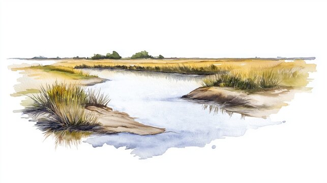 Makgadikgadi Salt Pans. Makgadikgadi Salt Pans hand drawn watercolor illustration on white background