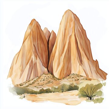 Sindou Peaks. Sindou Peaks hand drawn watercolor illustration on white background