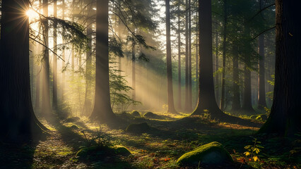 sunset in the forest