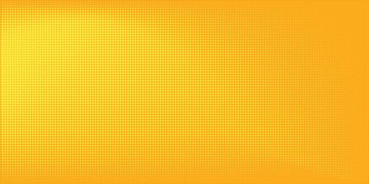 Yellow orange halftone pattern. Retro comic gradient background. Square pixilated dot cartoon texture. Pop art faded gradient pattern. Vector backdrop.