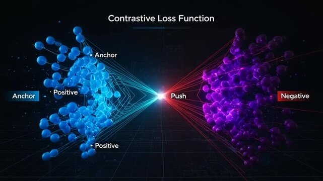 Abstract visualization of contrastive loss function in machine learning and AI