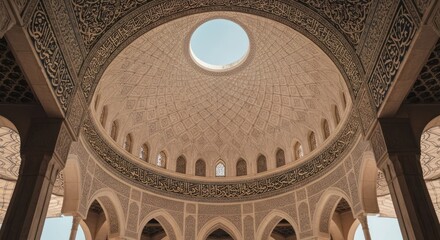 Obraz premium Ornate ceiling of a building with light pouring through an oculus