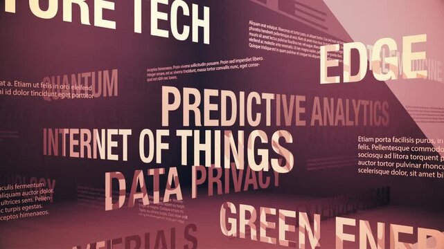 Future tech trends: generative AI, quantum computing, biotech and other related terms seamless animated loop.