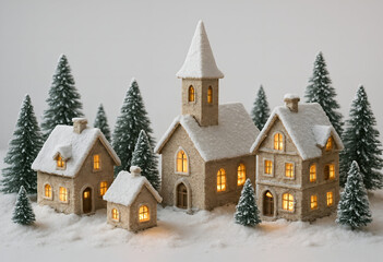 Detailed Miniature Christmas Village With Snowy Houses