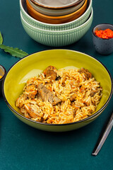 Meat Pilaf on a Serving Plate.