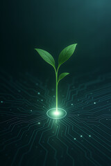 Digital Circuit Board with Emerging Green Plant Growth