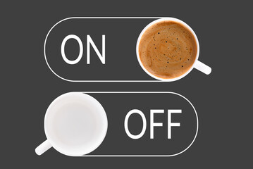 Authentic glass-style buttons showing full and empty coffee cups, clean cutout controls for product design.