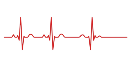 Red ecg ekg heart rate monitor line graph showing normal sinus rhythm isolated on transparent background