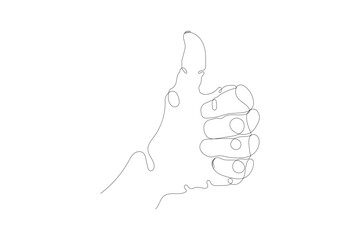 Minimalist Continuous One Line Art Drawing of Thumbs Up Hand Gesture on Transparent Background for Approval, Success, and Like Concepts