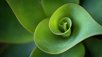 A macro shot reveals the intricate spiral of a vibrant green succulent. The delicate curves and textures of the leaves create a captivating natural pattern. Focus on the plant's details.
