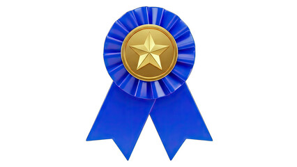 Blue Ribbon Award with Gold Star - Isolated on White