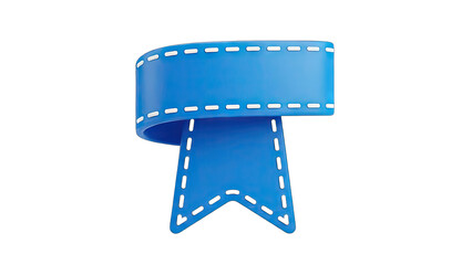 Blue Ribbon with Stitching on White Background