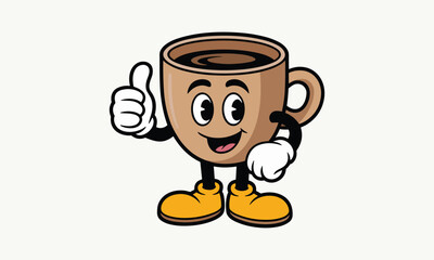 Cartoon coffee cup character with thumbs up