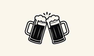 Two Beer Mugs Clinking Silhouette
