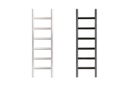 Two metal ladders side by side on transparent background