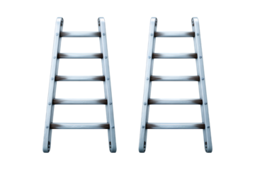 Two metal ladders side by side on transparent background