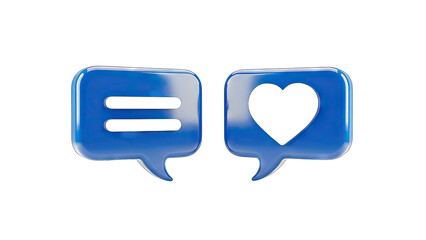 Blue Speech Bubbles with Heart and Lines on White Background