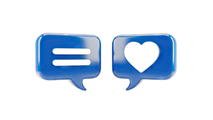 Blue Speech Bubbles with Heart and Lines on White Background