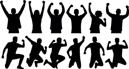 Celebrating Group Silhouettes with Arms Raised in Victory