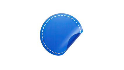 Blue Sticker with Folded Corner on White Background