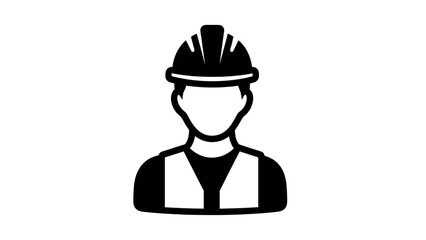 Construction worker icon with hard hat and safety vest.