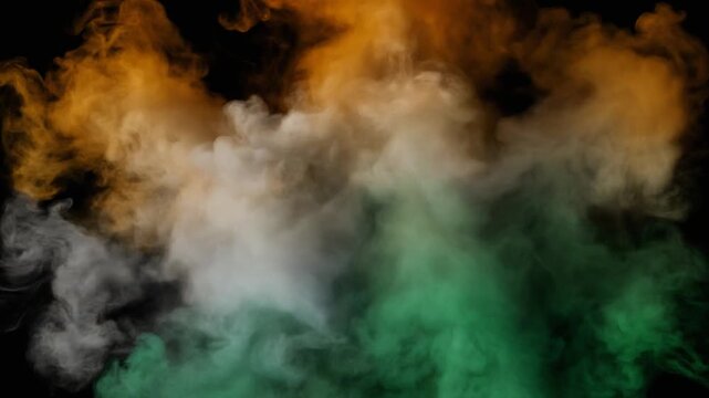 Tricolor Smoke Bomb with Indian Flag Colors on Black Background &mdash; Patriotic Celebration 4K Loop Animation