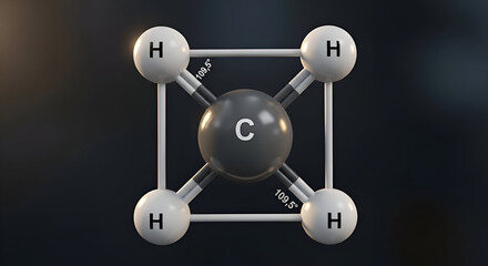 Explore methane molecule structure with this stunning 3D render, ideal for science education, chemistry presentations, or molecular research content, perfect clarity