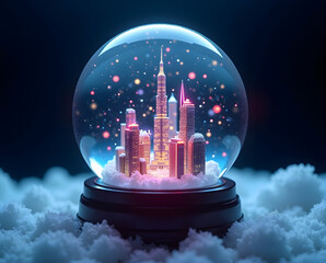 Holographic Cyberpunk Snow Globe Artwork
