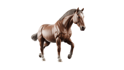 Detailed 3d rendering of a brown horse in a walking pose on transparent background