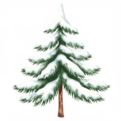 Obraz premium Snow Covered Evergreen Tree on White Background for Winter Christmas Holiday