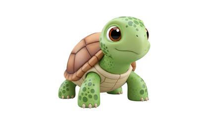 Fototapeta premium Cute baby turtle character with big eyes, 3d rendering, isolated on transparent background