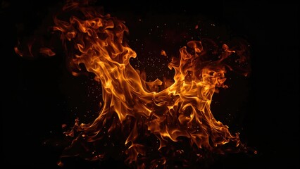 Flames and fire with bright orange and yellow hues against a black background.