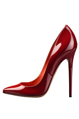 High-fashion stiletto heel in deep red patent leather, sleek curves and shine, Isolated to Transparent Background