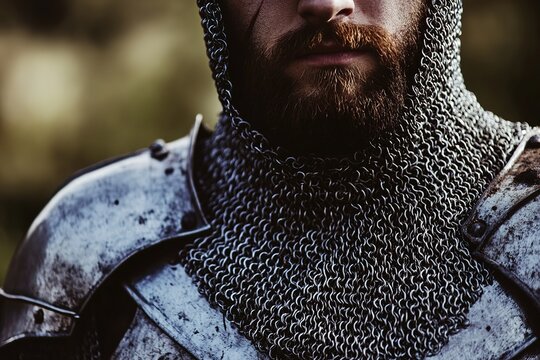 medieval armor with chainmail covering neck and shoulders