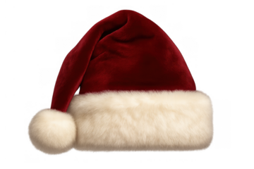 Christmas santa hat against transparent background, symbolizing winter holidays, celebration, and festive cheer