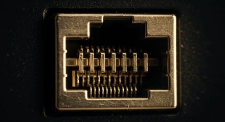 Close-up of modern Ethernet port connector with intricate detail, perfect for technology, data transfer, and connectivity concepts
