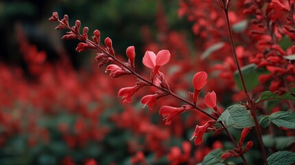 Bright red flowers bloom in a garden setting, capturing attention with their vibrant colors and delicate shapes during a sunny afternoon in early spring