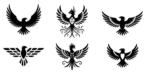 eagle silhouette vector icon set