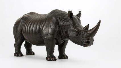 Obraz premium A realistic black rhinoceros model or sculpture against a plain white background.