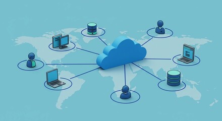 Global cloud network connecting users and data centers worldwide, symbolizing seamless digital connectivity and modern technology solutions for businesses.