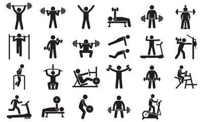Gym workout and fitness exercise silhouette icon set © Open Expression