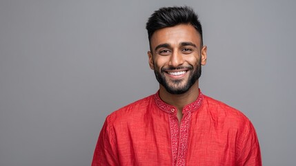 Radiant smile: A portrait of a man with a warm smile. he shows confidence and happiness.