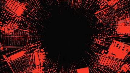 Dynamic Black Friday comic book-style background with shopping carts and vibrant red splash effects